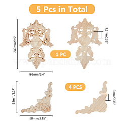 4шт. аппликация из резного дерева AJEW-DC0001-54