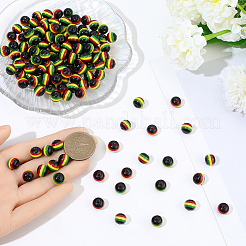 200 шт. бусины из смолы в полоску в стиле регги в стиле Гана-Ямайка&nbsp;RESI-SP0001-54B