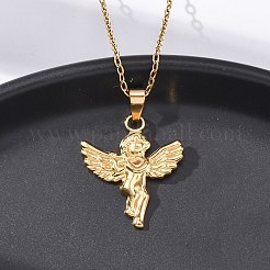 Ожерелья с подвеской в виде купидона из нержавеющей стали 304 NJEW-H059-31G