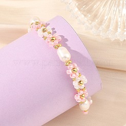 Bracelets en perles de riz naturelles et perles de verre en forme de fleur pour femmes&nbsp;BJEW-MZ00352