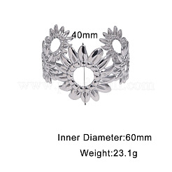 女性用304ステンレススチールカフバングル  中空のヒマワリ  ステンレス鋼色  内径：2.36インチ（6cm）&nbsp;FS-WGBD327-01