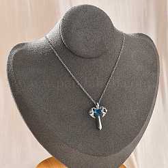 Латунные кубические цирконии ожерелья с подвеской в виде крылатого креста для женщин&nbsp;NJEW-C067-07P-02