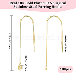 316サージカルステンレススチールピアスフック100個  耳ワイヤー  水平ループ付き  18KGP本金メッキ  31mm  穴：1.8mm  ピン：0.8mm&nbsp;STAS-BBC0009-58
