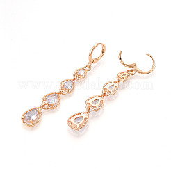 Серьги-капли из латуни с микропаве из кубических цирконий с подвеской-рычагом EJEW-N058-14G