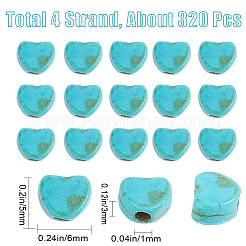 4 нити окрашенных синтетических бирюзовых бусин в форме сердца G-SC0002-61A