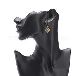 Радужные цветные японские плетеные шестигранные серьги-кольца с подвесками&nbsp;EJEW-MZ00005