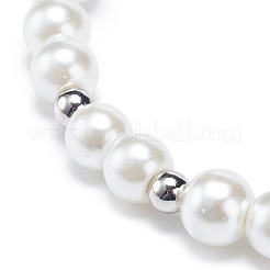 Эластичный браслет из стеклянных и пластиковых бусин с искусственным жемчугом и сказочным шармом из сплава для женщин BJEW-JB08704