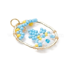 Овальные стеклянные бусины с цветочными подвесками PALLOY-MZ01061-02