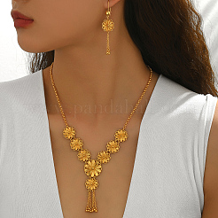 Set di orecchini e collane con nappe a forma di fiore in ottone per donna&nbsp;PY1515