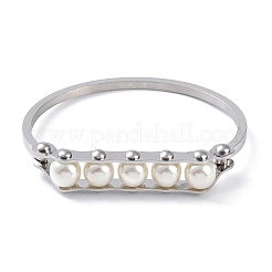 Браслеты из нержавеющей стали 304 с белыми круглыми пластиковыми бусинами&nbsp;BJEW-G700-09P