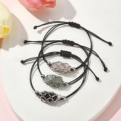 天然混合宝石ブレットリンクブレスレット  ブラックの編み込みワックスポリエステルコード調節可能なブレスレット  内径：3-3/8インチ（8.5cm）&nbsp;BJEW-JB09903-02