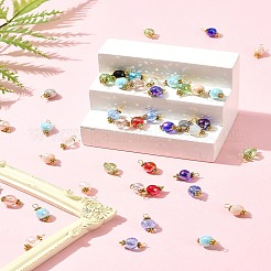 54個の電気メッキガラスペンダント  ゴールデン真鍮パーツ  多面カットラウンド  ミックスカラー  14x7.5mm  穴：2.5mm&nbsp;PALLOY-FS00020