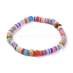 Bracelets élastiques faits à la main de perles heishi en pâte polymère&nbsp;BJEW-JB04328