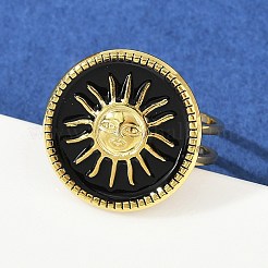 Плоские круглые с рисунком солнца эмалевые кольца из нержавеющей стали 304 для женщин&nbsp;RJEW-G355-05G