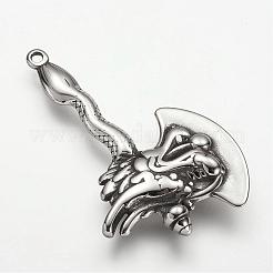 304ステンレススチール製ビッグペンダント  ドラゴンと斧  アンティークシルバー  52x32x6mm  穴：2mm&nbsp;STAS-F063-49
