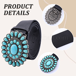 1 шт. черный ремни из искусственной кожи с застежками в виде бирюзовых цветов из сплава акрила для женщин AJEW-CL0001-38