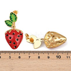 Висячие серьги-гвоздики из нержавеющей стали 304 с эмалированными вставками в виде клубники&nbsp;EJEW-A138-10G-01