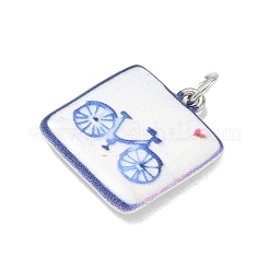 プリント真鍮エナメルペンダント  プラチナ  自転車  19x16.5x3mm  穴：3.8mm&nbsp;KK-CBA9B3D-03P-03