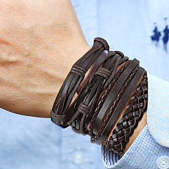 1 sachet de bracelets unisexes en cordon tressé en cuir PU&nbsp;BJEW-CL0001-47B