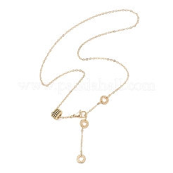 Цепочки и ожерелья с подвесками в виде колонок и дисков с подвесками из латунных кубических цирконий с микропаве из черного золота&nbsp;NJEW-JN05767