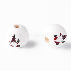 Расписные круглые бусины из натурального дерева WOOD-N006-177