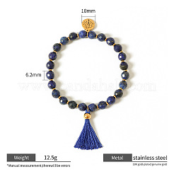 Bracciali elasticizzati con perline rotonde sfaccettate di lapislazzuli naturale da 6.2 mm&nbsp;WG42E8E-01