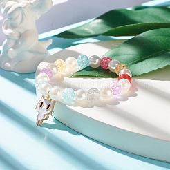 Bonbonfarbenes rundes elastisches Perlenarmband mit Emaille-Anhänger für Kinder&nbsp;BJEW-JB07637