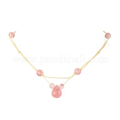 Вишневое кварцевое стекло граненая каплевидная подвеска нейлоновый шнур плетеные регулируемые ожерелья для женщин NJEW-JN05320