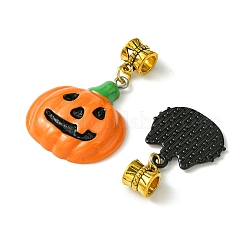 ハロウィンテーマの合金エナメル＆樹脂ヨーロピアンダングルチャーム  カボチャ  ゴールドカラー  26~45mm  12個/セット&nbsp;PALLOY-FZ00014