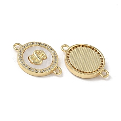 Латунные микро-паве прозрачные кубические цирконии и натуральные ракушки плоские круглые подвески с соединителем в виде знака доллара KK-Z115-07G