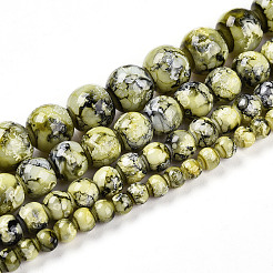 ペイントガラスビーズを焼く  ラウンド  黄緑  7.5~8mm  穴：1.2mm&nbsp;X1-DGLA-N003-8mm-A04