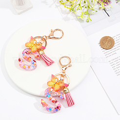 Porte-clés en résine de lettre initiale de l'alphabet de mode avec porte-clés pendentif papillon dégradé gland&nbsp;KEYC-WH0027-105A