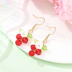 Серьги-подвески в виде цветка с круглыми акриловыми и стеклянными бусинами EJEW-JE06634