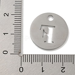 変色しない304ステンレススチールペンダント  ステンレス鋼色  アルファベット付きフラットラウンド  文字F  19x1.2mm  穴：2.5mm&nbsp;STAS-F233-M-P01-A-F