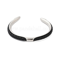 Braccialetti con polsino in cordino di pelle in microfibra di acciaio inossidabile 304&nbsp;BJEW-D304-14P-01
