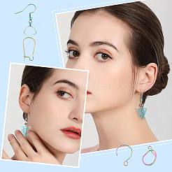 64 шт. 4 стиля радужных сережек-крючков из нержавеющей стали 304 с застежкой-молнией и фурнитурой для сережек-колец STAS-DC0010-34