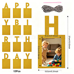 紙のグリッターで飾られた誕生日おめでとう写真吊り下げバナー  紐と針で  壁と背景用の誕生日パーティーの装飾  ゴールド  270x135x0.4mm&nbsp;DIY-FZC0002-04C