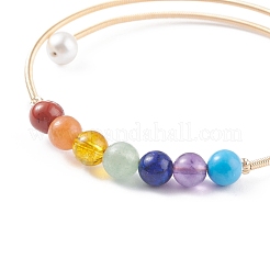 Bracelet jonc perlé rond 7 chakra avec pierres précieuses mélangées et perle coquillage&nbsp;BJEW-JB07839