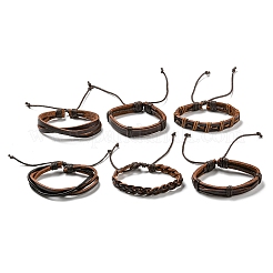 6 pièces 6 styles réglable tressé imitation cuir cordon bracelet ensemble avec cordon ciré pour hommes&nbsp;BJEW-F458-12