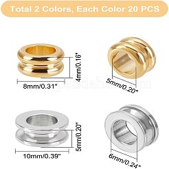 40 шт. 2-х цветные рифленые бусины из нержавеющей стали 304 STAS-UN0026-21