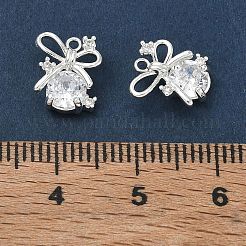 真鍮マイクロパヴェクリアキュービックジルコニアチャーム  リボンと丸いチャーム  銀  10x9x4mm  穴：1mm&nbsp;CU-CBAB0CF-16S