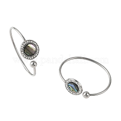 Bracelet jonc ouvert en acier inoxydable 304 et nacre naturelle d'ormeau&nbsp;BJEW-JB14371
