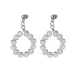 Серьги-гвоздики со стеклянными бусинами и браслет из нескольких нитей SJEW-JS01257