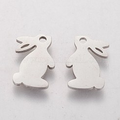 変色しにくい201ステンレススチール製バニーチャーム  兎  イースターのウサギ  ステンレス鋼色  13.7x13x1mm  穴：1.5mm&nbsp;STAS-Q201-T135