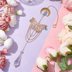 Decorazioni pendenti con farfalla in ferro e perline di avventurina verde naturale&nbsp;HJEW-TA00252