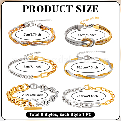 6 шт. 6 стиля браслетов-цепочек из нержавеющей стали/латуни для женщин&nbsp;BJEW-PH0004-52