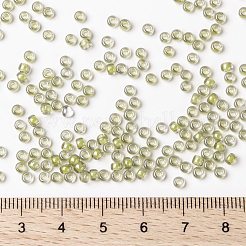 MIYUKIラウンドロカイユビーズ  日本製シードビーズ  （rr378)ライトオリーブライニングクリスタル光沢  8/0  3mm  穴：1mm  約2111~2277個/50g&nbsp;SEED-X0055-RR0378