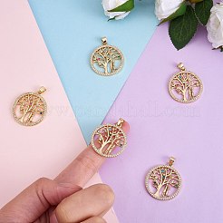 5本真鍮マイクロパヴェカラフルキュービックジルコニアペンダント  長持ちメッキ  鉛フリー＆カドミウムフリー  ツリー＆カップルとフラットラウンド  バレンタイン・デー  18KGP本金メッキ  28x25x2mm  穴：5x3mm&nbsp;ZIRC-SZ0003-38