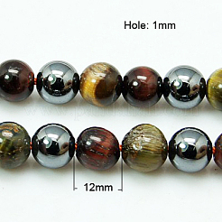 Fili di perline di tigre naturale ed ematite sintetica&nbsp;G-H1581-12mm