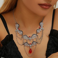 Halloween Fledermaus Legierung Siam Strass Lätzchen Halsketten für Frauen&nbsp;LS-NJEW-P340-02P